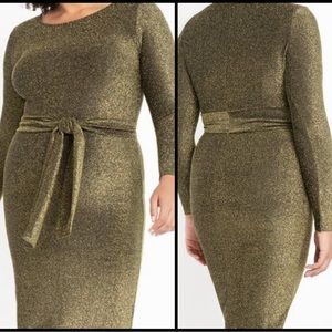 Eloquii Gold Dress Plus Size Bodycon Long-sleeve Holiday Christmas New Years